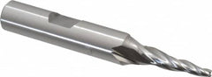 OSG - 5° Taper Angle per Side, 3/32" Small End Diam, 3/4" LOC, Cobalt 3 Flute Tapered Square End Mill - 2-5/8" OAL, 3/8" Shank Diam, Spiral Flute, 25° Helix - Benchmark Tooling