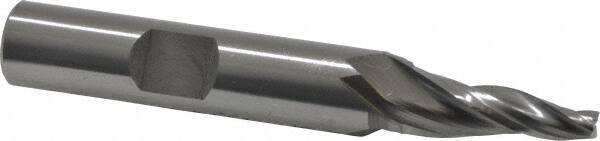 OSG - 7° Taper Angle per Side, 1/8" Small End Diam, 3/4" LOC, Cobalt 3 Flute Tapered Square End Mill - 2-9/16" OAL, 3/8" Shank Diam, Spiral Flute, 25° Helix - Benchmark Tooling