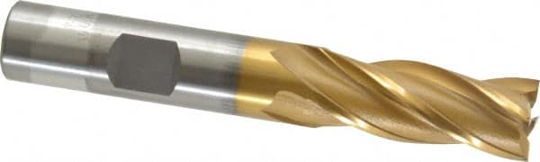 OSG - 1/2", 1-1/4" LOC, 1/2" Shank Diam, 3-1/4" OAL, 4 Flute, Cobalt Square End Mill - Single End, TiN Finish, Spiral Flute, 30° Helix, Right Hand Cut, Right Hand Flute, Series 540 - Benchmark Tooling