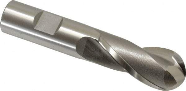 OSG - 7/8" Diam, 1-7/8" LOC, 2 Flute Cobalt Ball End Mill - Uncoated, Single End, 4-1/8" OAL, 3/4" Shank Diam, Spiral Flute - Benchmark Tooling