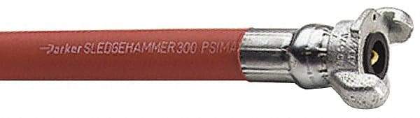 Parker - 3/4" ID x 1-5/32" OD 50' Long Sledgehammer Hose - Universal Style Coupling Ends, 300 Working psi, -40 to 212°F, Red - Benchmark Tooling