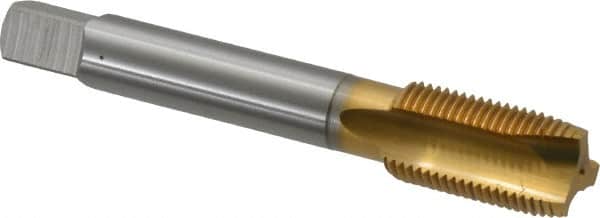 OSG - 5/8-18 UNF, 3 Flute, TiN Finish, Vanadium High Speed Steel Spiral Point Tap - Plug Chamfer, Right Hand Thread, 3-13/16" OAL, 1-13/16" Thread Length, 0.48" Shank Diam, 3B Class of Fit - Exact Industrial Supply