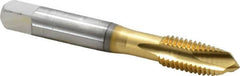 OSG - M10x1.50 Metric Coarse, 3 Flute, TiN Finish, High Speed Steel Spiral Point Tap - Plug Chamfer, Right Hand Thread, 2-15/16" OAL, 1-1/4" Thread Length, 0.381" Shank Diam, 6H Class of Fit, Series 142 - Exact Industrial Supply