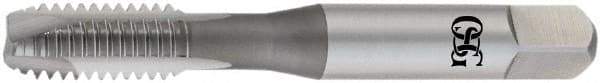 OSG - 7/16-14 UNC, 3 Flute, Bright Finish, High Speed Steel Spiral Point Tap - Bottoming Chamfer, Right Hand Thread, 3-5/32" OAL, 1-7/16" Thread Length, 0.323" Shank Diam - Exact Industrial Supply