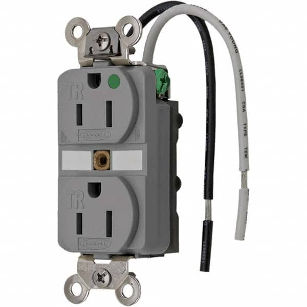 Hubbell Wiring Device-Kellems - 125V 15A NEMA 5-15R Hospital Grade Gray Straight Blade Duplex Receptacle - Benchmark Tooling