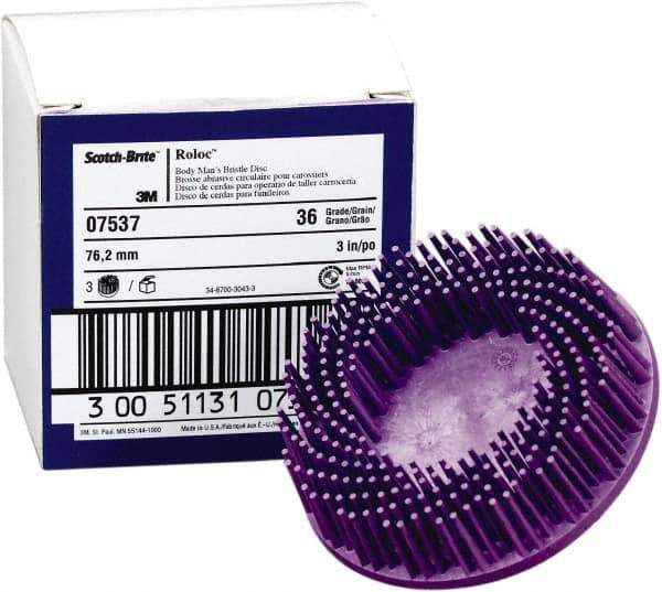 3M - 3" 36 Grit Ceramic Straight Disc Brush - Very Coarse Grade, Type R Quick Change Connector, 3/4" Trim Length, 0.37" Arbor Hole - Benchmark Tooling