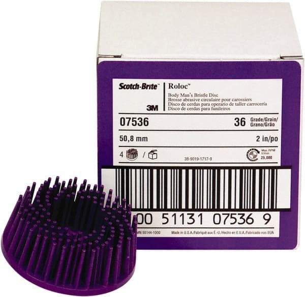 3M - 2" 36 Grit Ceramic Straight Disc Brush - Very Coarse Grade, Type R Quick Change Connector, 3/4" Trim Length, 0.37" Arbor Hole - Benchmark Tooling