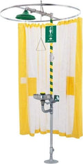 Haws - 78" Long, Tyvek Plumbed Wash Station Shower Curtain - Yellow & White Matting, Compatible with Emergency Showers - Benchmark Tooling