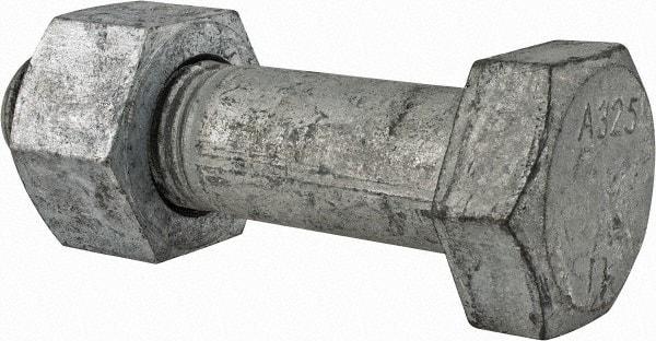 Value Collection - 1-1/4 - 7 Thread, 4-3/4" Length Under Head, Steel Hex Head Bolt - Hot Dipped Galvanized Coated, UNC Thread, ASTM A325 - Benchmark Tooling