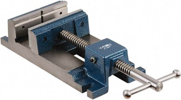 Wilton - 4-3/4" Jaw Opening Capacity x 1-1/2" Throat Depth, Horizontal Drill Press Vise - 4-1/2" Wide x 1-1/2" High Jaw, Stationary Base, Rapid Action, Steel - Benchmark Tooling