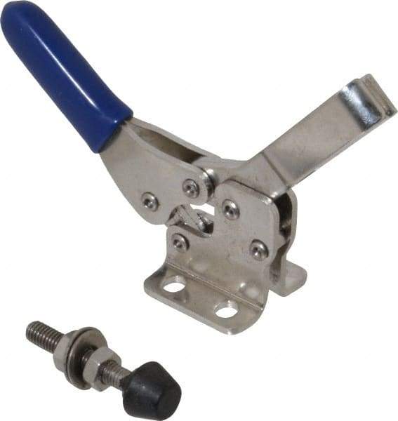 Gibraltar - 150 Lb Holding Capacity, Horizontal Handle, Manual Hold Down Toggle Clamp - 60° Handle Movement, 90° Bar Opening, U-Bar, Flanged Base, Electro-Plated Zinc, Stainless Steel - Benchmark Tooling