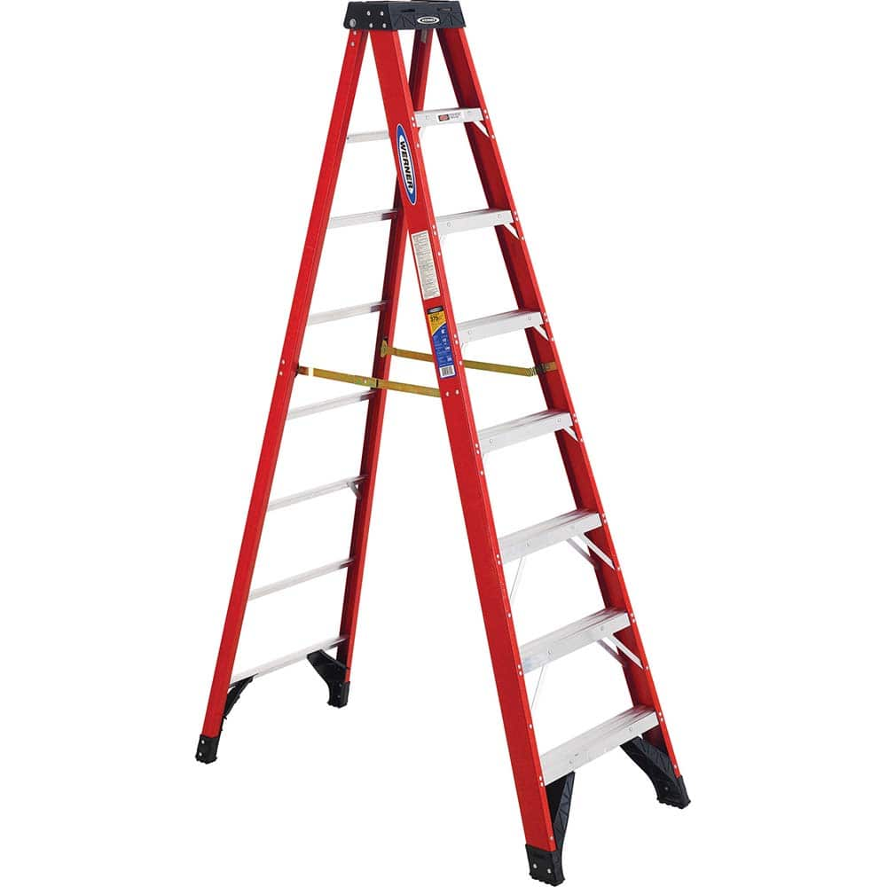 Werner - Step Ladders; Type: Step Ladder ; Height (Feet): 8 ; Industry Rating: Type IAA ; Load Capacity (Lb.): 375.000 ; Material: Fiberglass ; Number of Steps / Rungs: 8 - Exact Industrial Supply