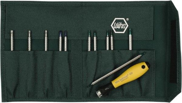 Wiha - 12 Piece, 4mm Drive Screwdriver Insert Torx Bit Set - #000 to #1 Phillips, 1.5 to 4mm Hex, T1 to T15 Torx, 1.5, 3, 2, 3.5, 2.5 & 4mm Slotted - Benchmark Tooling