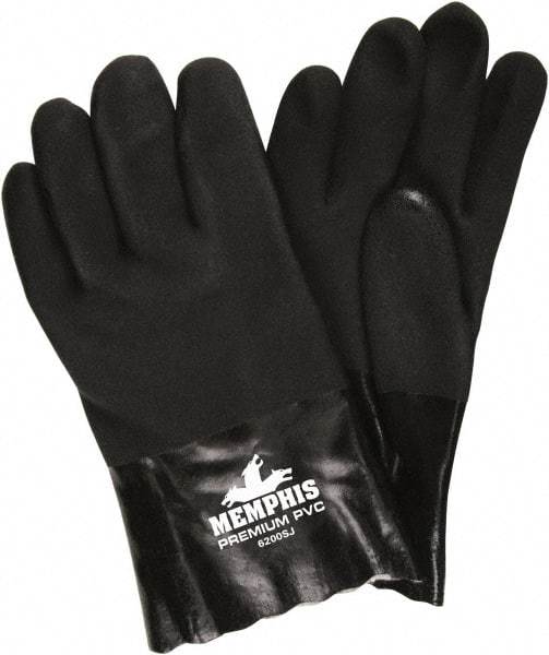 MCR Safety - Size L (9), 10" Long, 28 mil Thick, Supported, PVC Chemical Resistant Gloves - Textured Finish, Jersey Lined, Black - Benchmark Tooling