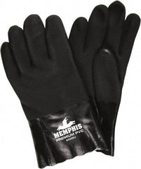 MCR Safety - Size L (9), 10" Long, 28 mil Thick, Supported, PVC Chemical Resistant Gloves - Textured Finish, Jersey Lined, Black - Benchmark Tooling
