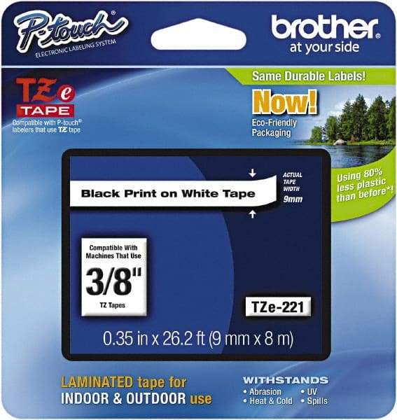 Brother - 3/8" Wide x 314.4" Long, White Plastic/Paper Tape Cassette - For Label Maker - Benchmark Tooling