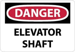 NMC - "Danger - Elevator Shaft", 10" Long x 14" Wide, Pressure-Sensitive Vinyl Safety Sign - Rectangle, 0.004" Thick, Use for Accident Prevention - Benchmark Tooling