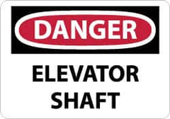 NMC - "Danger - Elevator Shaft", 10" Long x 14" Wide, Pressure-Sensitive Vinyl Safety Sign - Rectangle, 0.004" Thick, Use for Accident Prevention - Benchmark Tooling