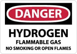 NMC - "Danger - Hydrogen - Flammable Gas - No Smoking or Open Flames", 10" Long x 14" Wide, Aluminum Safety Sign - Rectangle, 0.04" Thick, Use for Accident Prevention - Benchmark Tooling