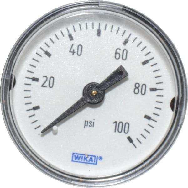 Wika - 1-1/2" Dial, 1/8 Thread, 0-100 Scale Range, Pressure Gauge - Center Back Connection Mount, Accurate to 3-2-3% of Scale - Benchmark Tooling