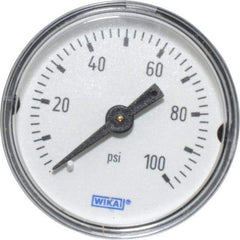 Wika - 1-1/2" Dial, 1/8 Thread, 0-100 Scale Range, Pressure Gauge - Center Back Connection Mount, Accurate to 3-2-3% of Scale - Benchmark Tooling