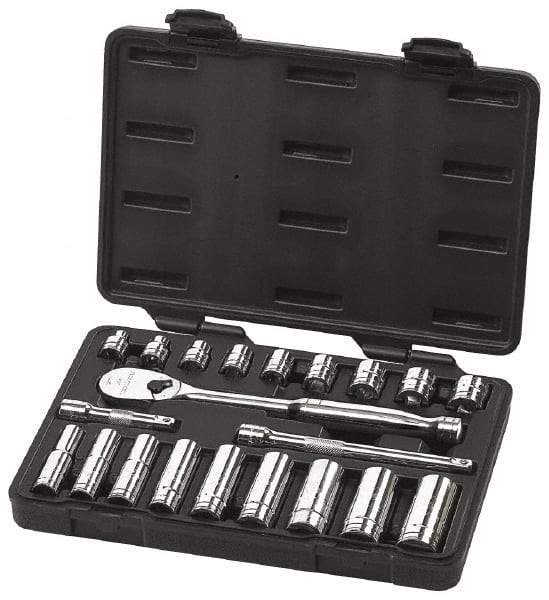 GearWrench - 21 Piece 3/8" Drive Deep Well Socket Set - 6, 12 Points, 3/8" to 3/4" Range, Inch Measurement Standard - Benchmark Tooling