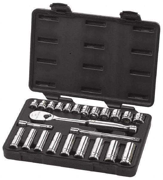 GearWrench - 24 Piece 3/8" Drive Deep Well Socket Set - 6, 12 Points, 10mm to 19mm Range, Metric Measurement Standard - Benchmark Tooling