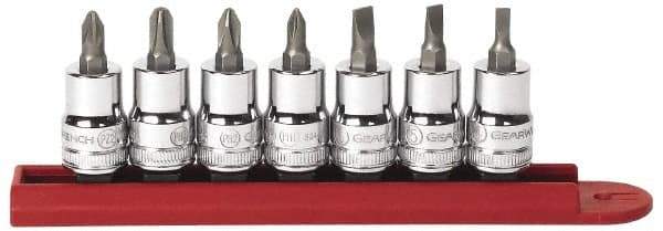 GearWrench - 7 Piece, 3/8" Drive Screwdriver Bit Socket Set - #1, #2, #3 Phillips & #2 Pozidriv Phillips - Benchmark Tooling