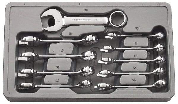 GearWrench - 10 Piece, 10mm to 19mm, 12 Point Combination Wrench Set - Metric Measurement Standard, Full Polish Finish, Comes in Plastic Tray - Benchmark Tooling