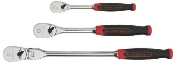 GearWrench - 1/4" & 3/8" Drive Pear Head Ratchet Set - Chrome Finish, 18-1/8" OAL, 60 Gear Teeth, Cushion Grip Handle, Flat & Flex Head - Benchmark Tooling