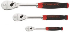 GearWrench - 1/4", 3/8" & 1/2" Drive Pear Head Ratchet Set - Chrome Finish, 17-1/8" OAL, 60 Gear Teeth, Cushion Grip Handle, Flat Sealed Head - Benchmark Tooling