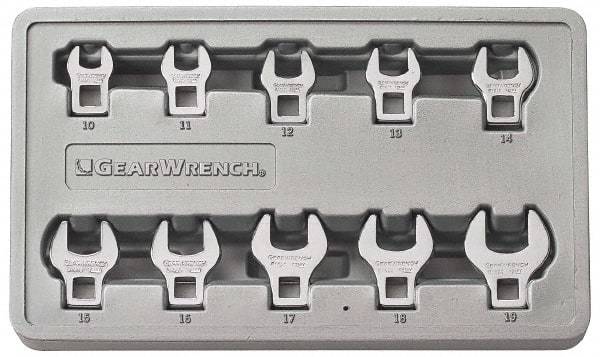 GearWrench - 10 Piece Open End Crowfoot Wrench Set - 10 to 19mm, with Plastic Tray - Benchmark Tooling