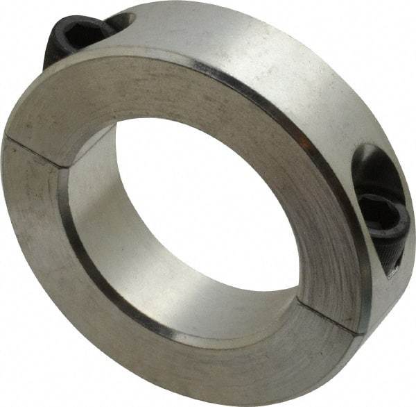 Climax Metal Products - 1-5/8" Bore, Aluminum, Two Piece Two Piece Split Shaft Collar - 2-5/8" Outside Diam, 11/16" Wide - Benchmark Tooling