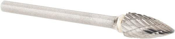 M.A. Ford - 1/4" Cut Diam, 1/8" Shank Diam, Tree Head Double Cut Burr - Carbide, Point End, 1/2" LOC, 2" OAL - Benchmark Tooling