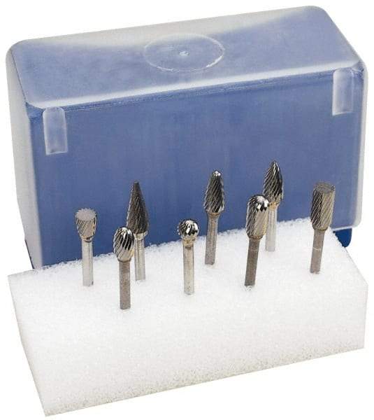 M.A. Ford - 8 Piece, 1/4" Shank Burr Set - Tungsten Carbide, Multiple Head Shape - Benchmark Tooling