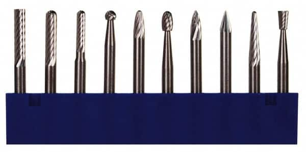 M.A. Ford - 10 Piece, 1/8" Shank Burr Set - Tungsten Carbide, Multiple Head Shape - Benchmark Tooling