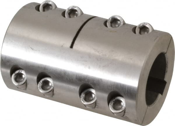 Climax Metal Products - 30mm Inside x 53mm Outside Diam, Metric Two Piece Clamping Rigid Coupling with Keyway - 83mm Long x 10mm Keyway Width x 3.3mm Keyway Depth - Benchmark Tooling