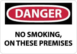 NMC - "Danger - No Smoking - On These Premises", 7" Long x 10" Wide, Rigid Plastic Safety Sign - Rectangle, 0.05" Thick, Use for Accident Prevention - Benchmark Tooling