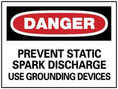 NMC - "Danger - Prevent Static Spark Discharge - Use Grounding Devices", 7" Long x 10" Wide, Pressure-Sensitive Vinyl Safety Sign - Rectangle, 0.004" Thick, Use for Accident Prevention - Benchmark Tooling