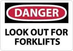 NMC - "Danger - Look Out for Forklifts", 10" Long x 14" Wide, Aluminum Safety Sign - Rectangle, 0.04" Thick, Use for Accident Prevention - Benchmark Tooling