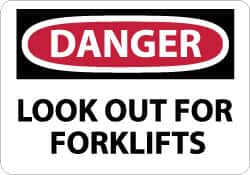 NMC - "Danger - Look Out for Forklifts", 10" Long x 14" Wide, Rigid Plastic Safety Sign - Rectangle, 0.05" Thick, Use for Accident Prevention - Benchmark Tooling