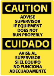 NMC - "Caution - Advise Supervisor If Equipment Does Not Run Properly", 14" Long x 10" Wide, Pressure-Sensitive Vinyl Safety Sign - Rectangle, 0.004" Thick, Use for Accident Prevention - Benchmark Tooling
