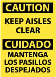 NMC - "Caution - Keep Aisles Clear", 20" Long x 14" Wide, Pressure-Sensitive Vinyl Safety Sign - Rectangle, 0.004" Thick, Use for Accident Prevention - Benchmark Tooling