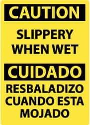 NMC - "Caution - Slippery When Wet", 20" Long x 14" Wide, Rigid Plastic Safety Sign - Rectangle, 0.05" Thick, Use for Accident Prevention - Benchmark Tooling