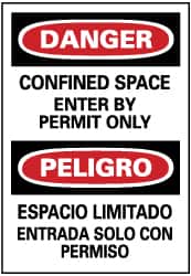 NMC - "Danger - Confined Space - Enter by Permit Only", 20" Long x 14" Wide, Pressure-Sensitive Vinyl Safety Sign - Rectangle, 0.004" Thick, Use for Accident Prevention - Benchmark Tooling