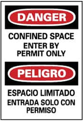 NMC - "Danger - Confined Space - Enter by Permit Only", 20" Long x 14" Wide, Pressure-Sensitive Vinyl Safety Sign - Rectangle, 0.004" Thick, Use for Accident Prevention - Benchmark Tooling