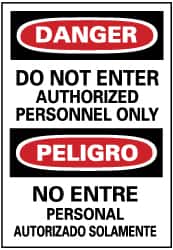 NMC - "Danger - Do Not Enter - Authorized Personnel Only", 20" Long x 14" Wide, Pressure-Sensitive Vinyl Safety Sign - Rectangle, 0.004" Thick, Use for Security & Admittance - Benchmark Tooling