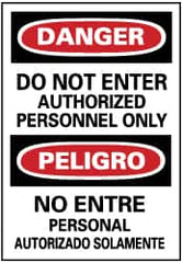NMC - "Danger - Do Not Enter - Authorized Personnel Only", 20" Long x 14" Wide, Pressure-Sensitive Vinyl Safety Sign - Rectangle, 0.004" Thick, Use for Security & Admittance - Benchmark Tooling