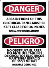 NMC - "Danger - Area in Front of This Electrical Panel Must Be Kept Clear for 36 Inches OSHA-NEC Regulations", 20" Long x 14" Wide, Pressure-Sensitive Vinyl Safety Sign - Rectangle, 0.004" Thick, Use for Accident Prevention - Benchmark Tooling