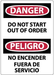 NMC - "Danger - Do Not Start - Out of Order", 14" Long x 10" Wide, Pressure-Sensitive Vinyl Safety Sign - Rectangle, 0.004" Thick, Use for Accident Prevention - Benchmark Tooling